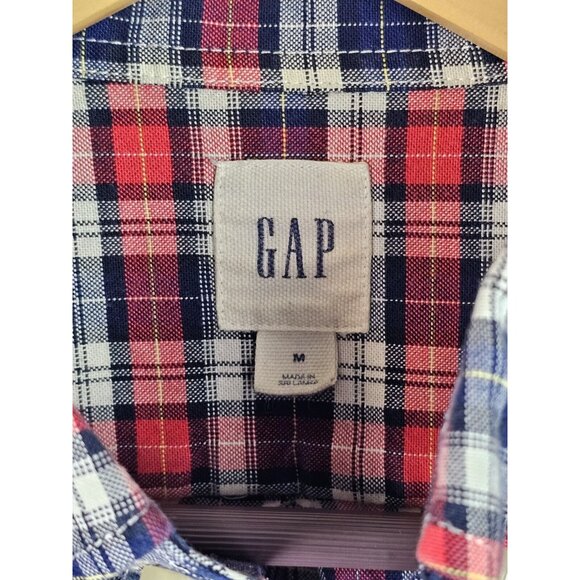Gap Men's Shirt Size Medium Red Blue Plaid Long Sleeve Button Down Top - Picture 7 of 9